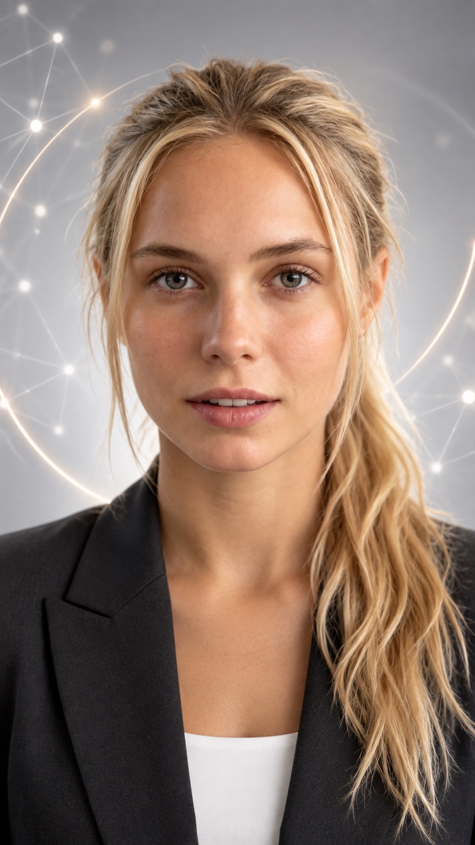 A clean AI avatar studio portrait with the subject's face visible