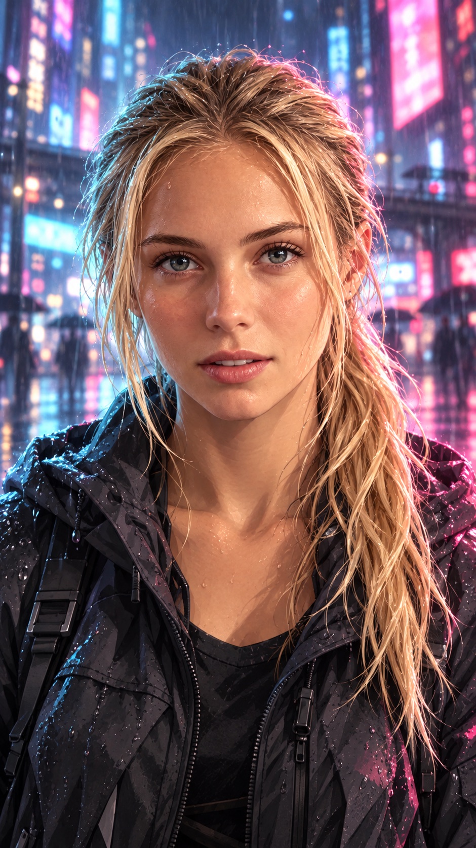 An anime-inspired future rain city avatar portrait